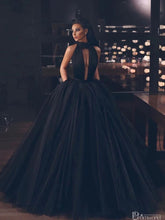 Load image into Gallery viewer, Black Backless Tulle Floor Length Prom Gown Long Formal Homecoming Graduation Dresses vestidos de gala Puffy Prom Dresses 2019