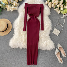 Load image into Gallery viewer, Slim 2020 Off Shoulder Cross Criss Autumn Knit Sweater Midi Long Dress Bodycon Party Winter Sexy Women Casual elegant Vestidos