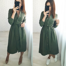 Load image into Gallery viewer, Women Casual Sashes a Line Party Dress Ladies Long Sleeve Stand Collar Elegant Dress 2019 New Fashion Women Midi Dress Winter
