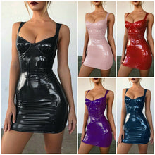 Load image into Gallery viewer, 2020 Korean Modis Women PU Leather Mini Dress Bodycon High Waist Sleeveless Deep-V Sexy Mini Dress Female Strapless Vestidos
