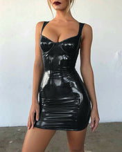 Load image into Gallery viewer, 2020 Korean Modis Women PU Leather Mini Dress Bodycon High Waist Sleeveless Deep-V Sexy Mini Dress Female Strapless Vestidos
