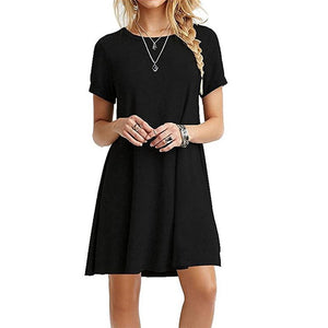 2019 new fashion women 's dress casual round neck short sleeves loose large Women dress belly fit casual woman estidos