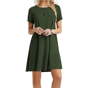 2019 new fashion women 's dress casual round neck short sleeves loose large Women dress belly fit casual woman estidos