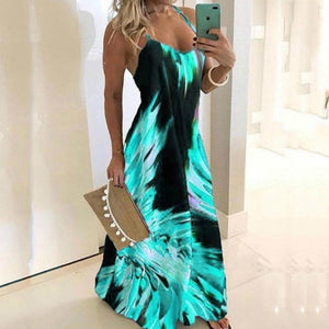 Blue Red Slim Flower Print Dress Sexy Spaghetti Strap Sleeveless Women Long Dress Summer Beach Printing Dresses Plus Size 5XL