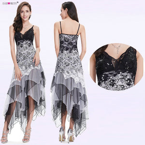 Sexy Cocktail Dress Women Long Spaghetti V-Neck Black White Lace Empire Ever Pretty EP6212B Sparkling Plus Size Cocktail Dresses