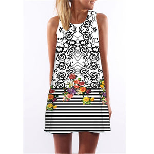 Chuqian Summer Dress Women 2019 Retro Casual Office Clothing Sleeveless Beach Dresses Cartoon Plant Print Vest Dress Vestido