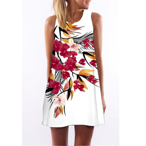 Chuqian Summer Dress Women 2019 Retro Casual Office Clothing Sleeveless Beach Dresses Cartoon Plant Print Vest Dress Vestido