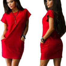 Load image into Gallery viewer, Summer T Shirt Dress Sexy Solid Short Sleeve O Neck Casual Women&#39;s Bodycon Mini Dresses Pocket Slim 2019 Fashion Red Blue Dress
