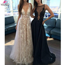 Load image into Gallery viewer, Luxury Sexy Women Vestido White Perspective Lace V-neck Sequin Floor-Length Maxi Dress Open Back Long Dress Women Party Dress

