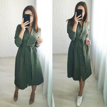 Load image into Gallery viewer, Women Casual Sashes a Line Party Dress Ladies Long Sleeve Stand Collar Elegant Dress 2019 New Fashion Women Midi Dress Winter
